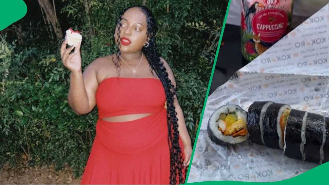 Woman tries gimbap in TikTok video Woman tries gimbap in TikTok video