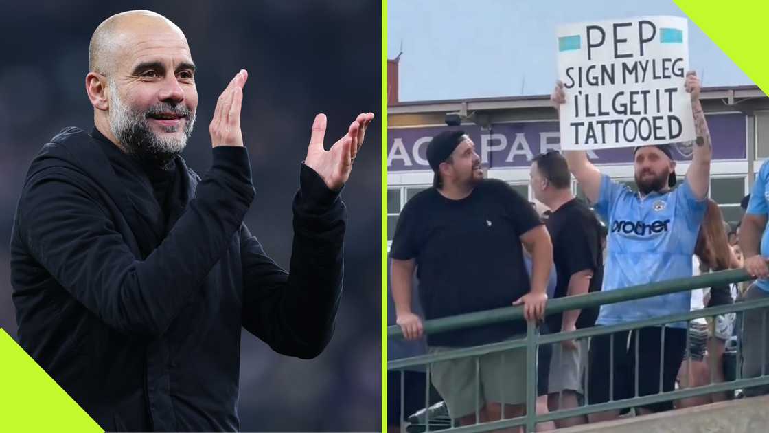 Pep Guardiola had a heartwarming moment with a Manchester City fan who requested he sign on his leg.