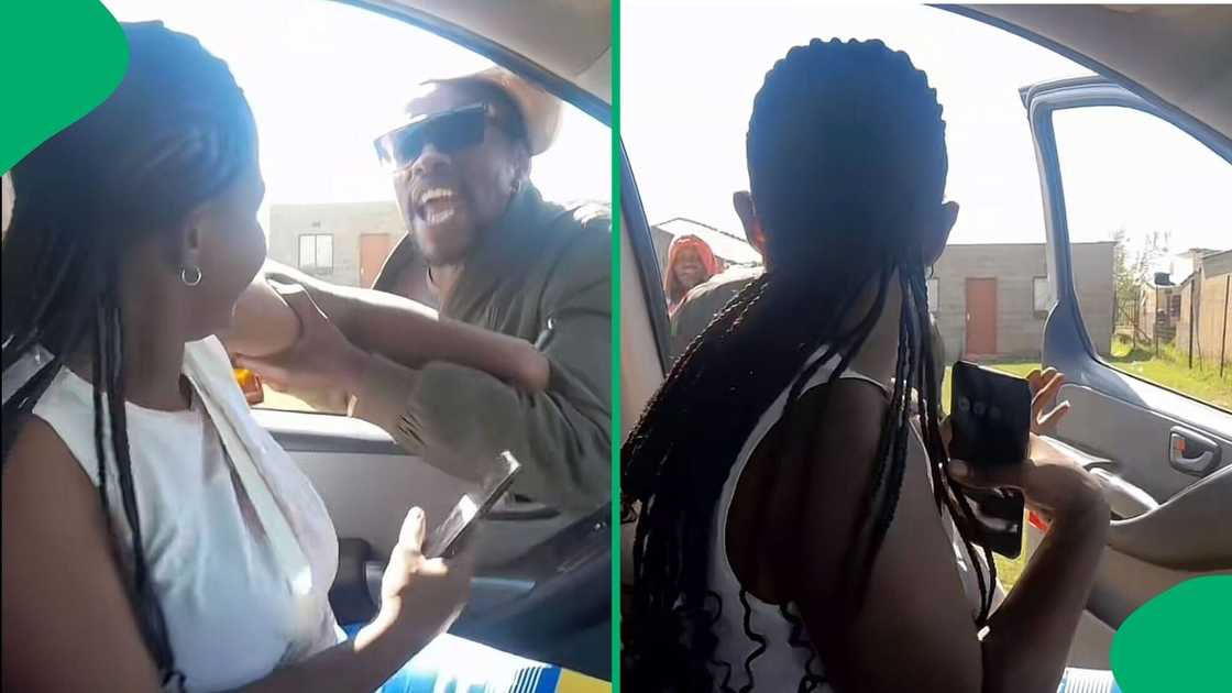 A man removed a woman from the front seat in a taxi.