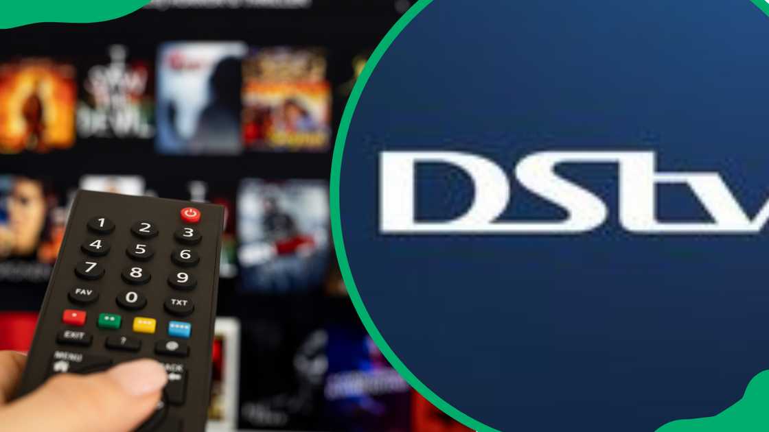 A person using a remote (L). The DStv logo (R)