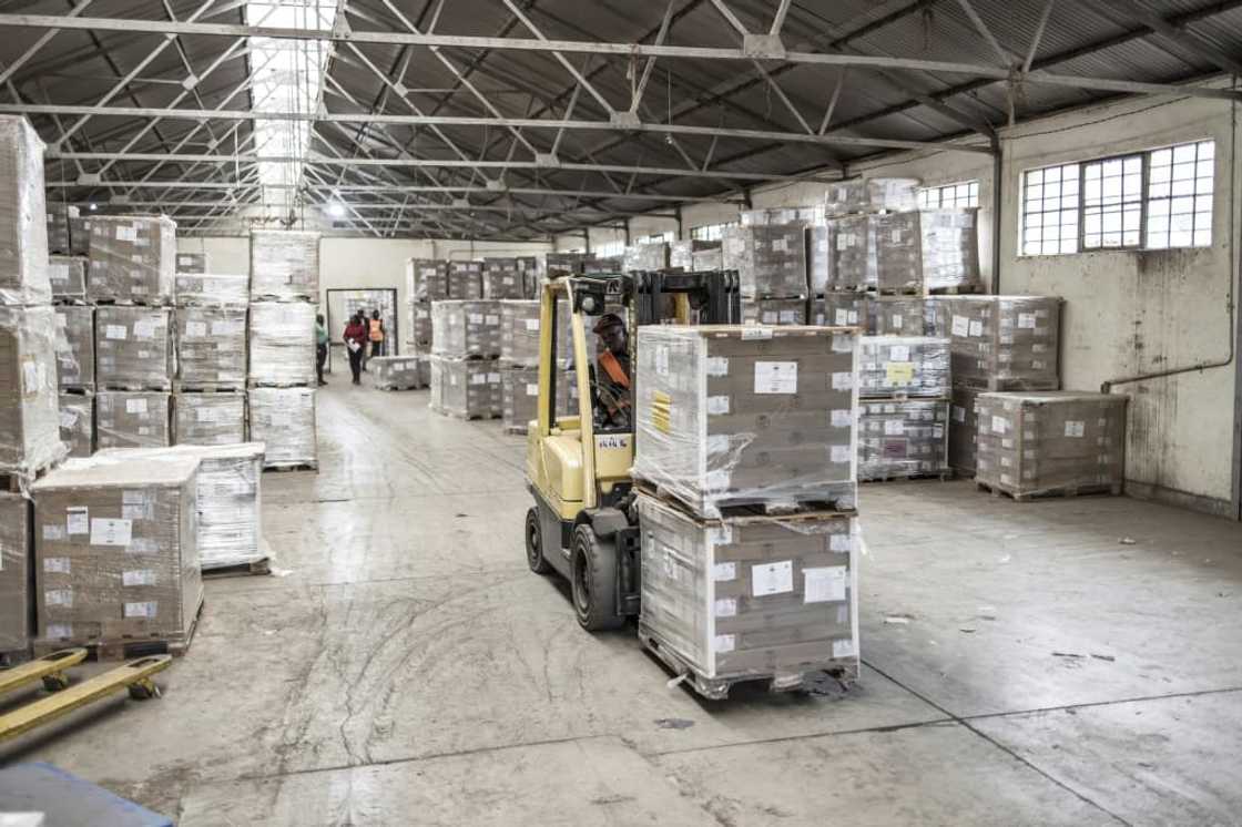 Material for the Kenyan election is stored at a warehouse in Nairobi before being sent to polling stations