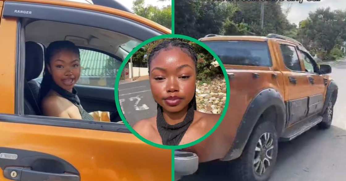 Gorgeous babe driving manual car in TikTok video Gorgeous babe driving manual car in TikTok video
