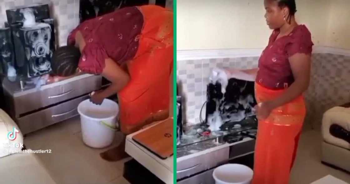 A domestic worker washed electronics A domestic worker washed electronics