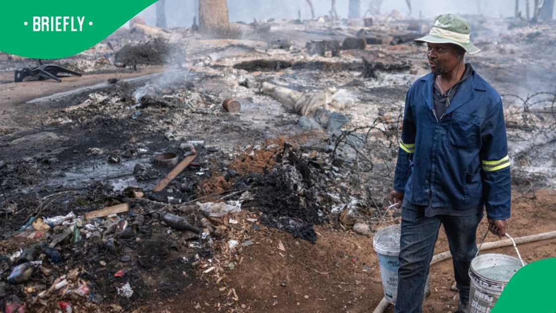 A fire ripped through an informal settlement in Johannesburg A fire ripped through an informal settlement in Johannesburg