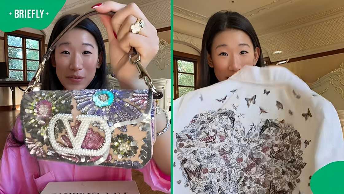 A woman shows off her Valentine's gift A woman shows off her Valentine's gift