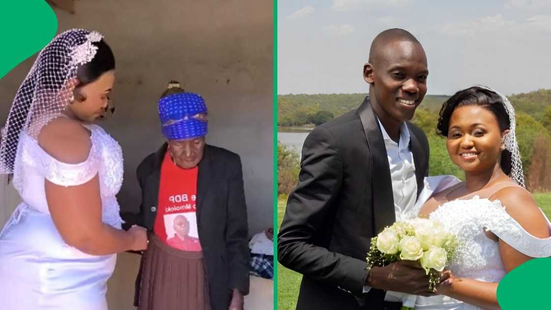 A gogo gave a makoti money as a wedding gift. A gogo gave a makoti money as a wedding gift.