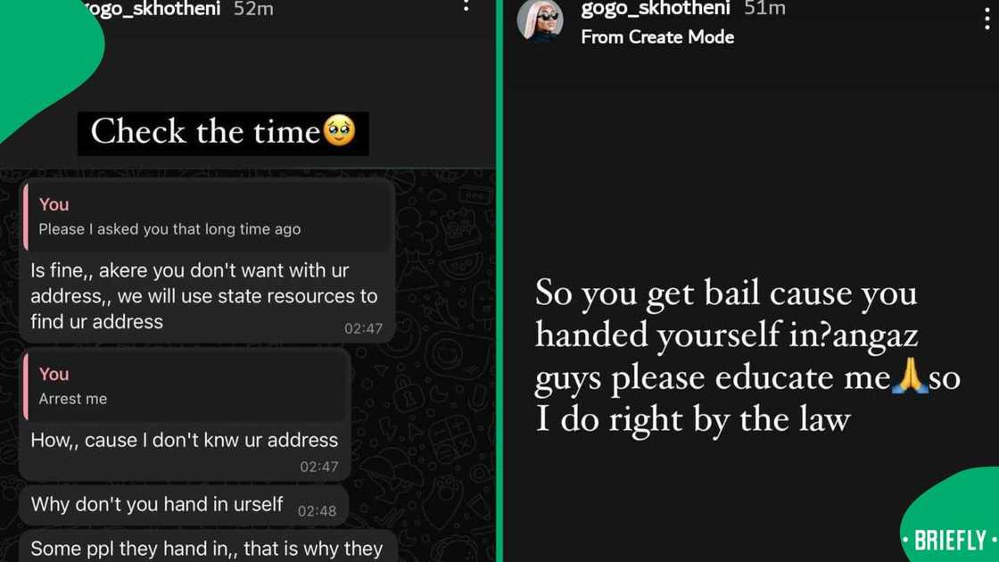 Gogo Skhotheni shares screenshots between her and the police officer Gogo Skhotheni shares screenshots between her and the police officer
