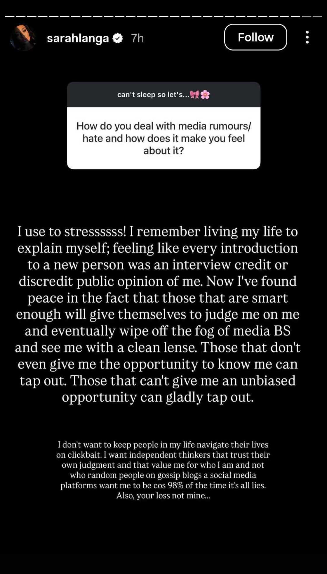 Sarah Langa on how she deals with rumours Sarah Langa on how she deals with rumours