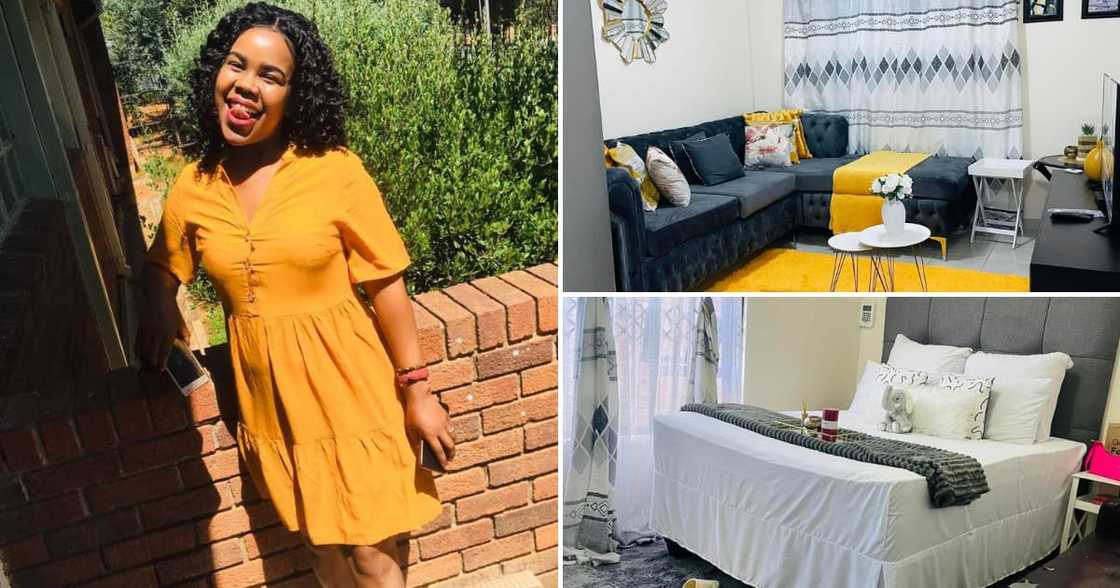 The woman's home looked inviting, neat, and featured neutral colours with a splash of yellow The woman's home looked inviting, neat, and featured neutral colours with a splash of yellow