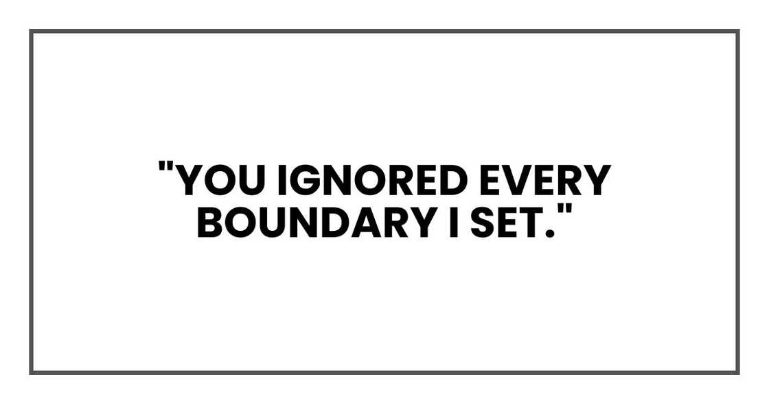 "You ignored every boundary I set." "You ignored every boundary I set."
