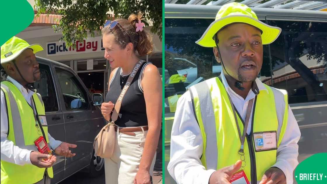 A car guard shared and revealed his daily earnings to a woman in a video. A car guard shared and revealed his daily earnings to a woman in a video.