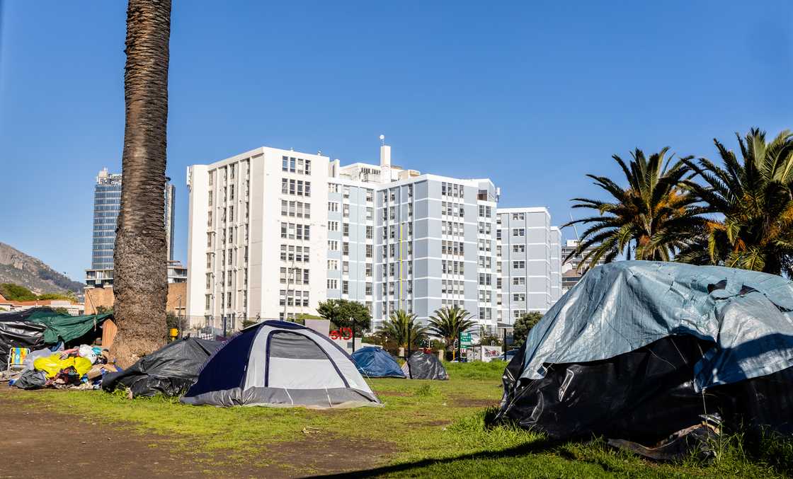 Homeless people in Cape Town took up residence close to the coastline Homeless people in Cape Town took up residence close to the coastline