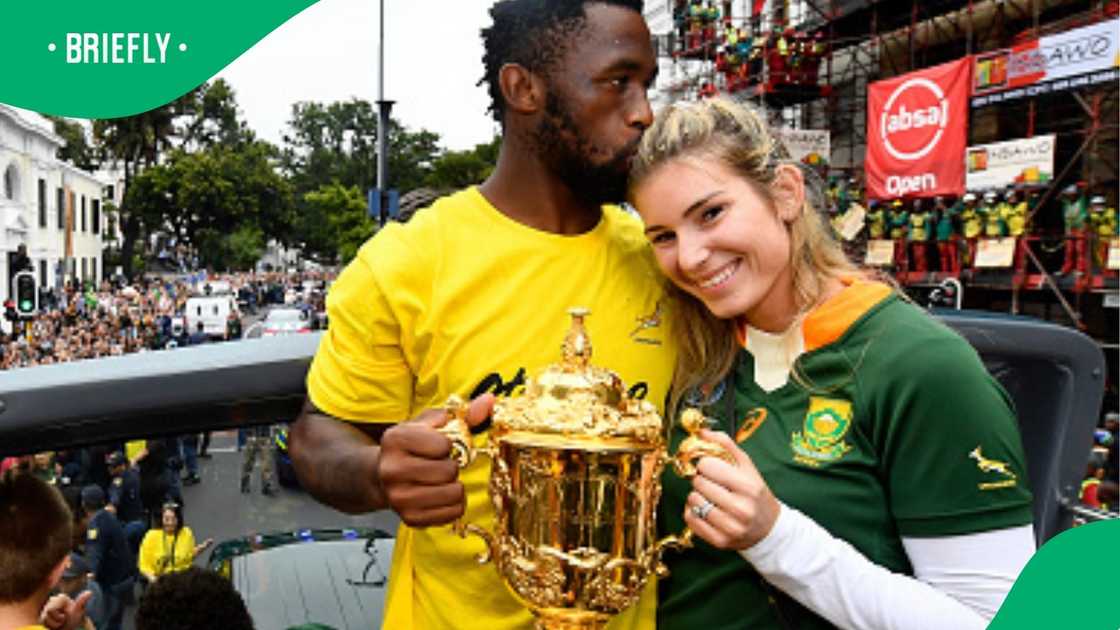 Rachel and Siya Kolisi together when Springboks won the Rugby World Cup in 2019.