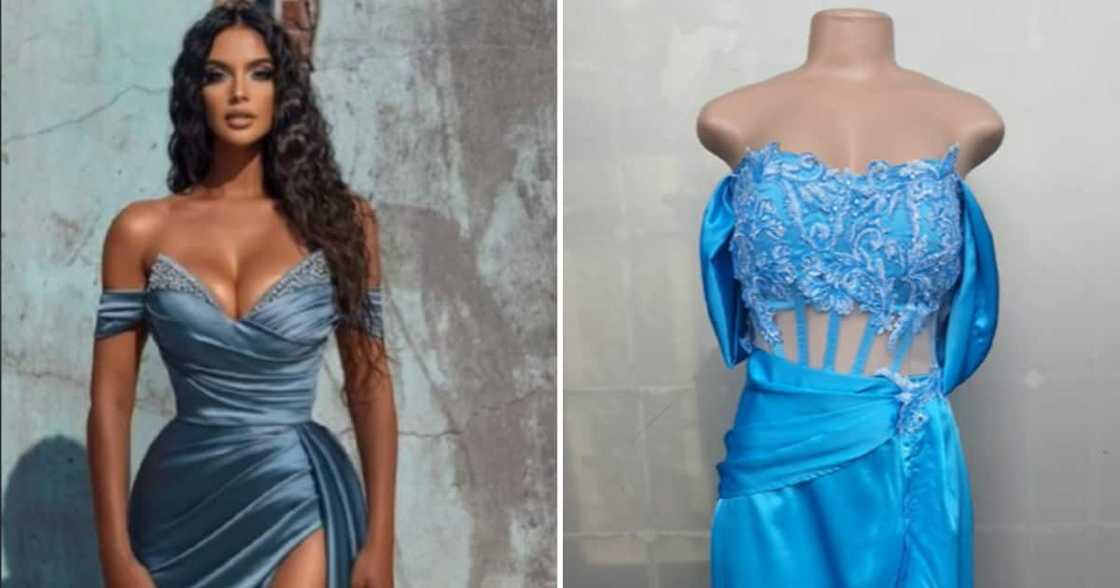 The lady was disappointed with the blundered blue dress she got online The lady was disappointed with the blundered blue dress she got online
