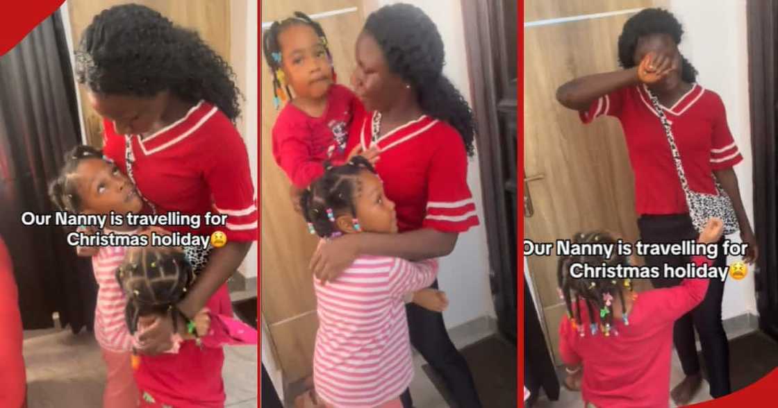 Nanny says goodbye to employer's kids. Nanny says goodbye to employer's kids.