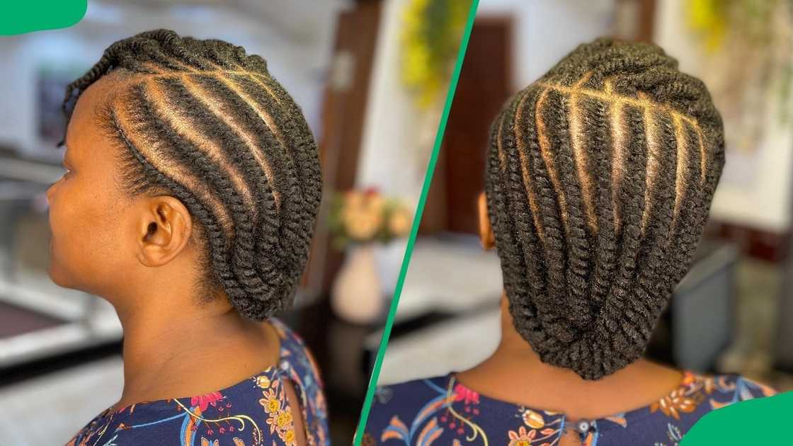 A lady looking cute with cornrows and twists on her long hair A lady looking cute with cornrows and twists on her long hair