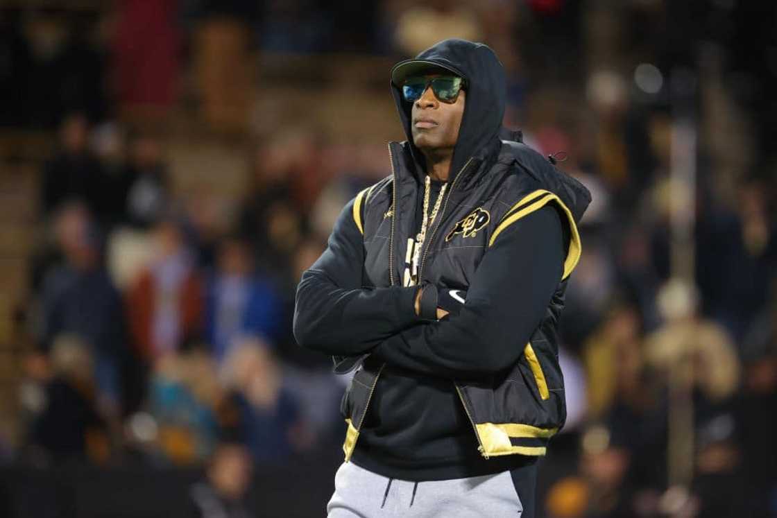 Head coach Deion Sanders watched his team during a warm-up session