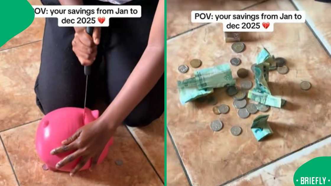 The image on the right captured Vanessa cutting open her pink piggy bank