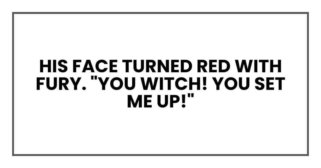 His face turned red with fury. "You witch! You set me up!"