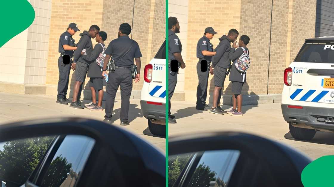 A sweet moment unfolded outside a store as a girl kissed her partner during an arrest