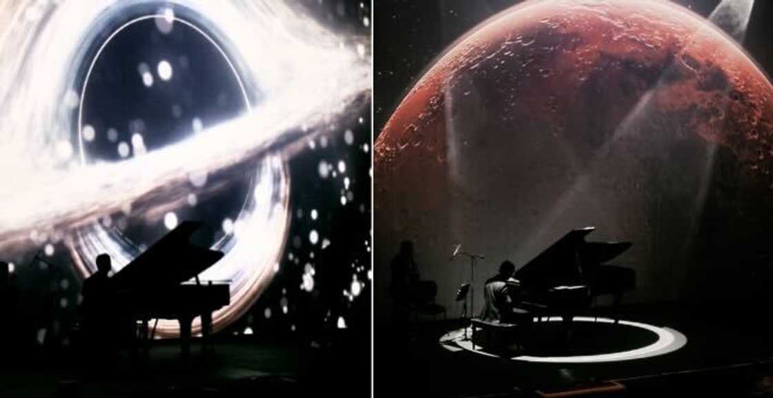 Physicist Dr. Luca Pontiggia and composer-actuary Yasheen Modi performing at the Johannesburg Theatre.