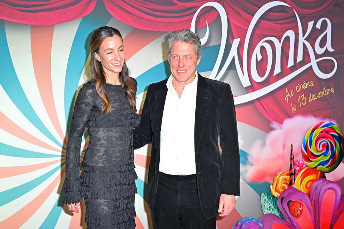 Anna Eberstein and Hugh Grant at the Wonka Premiere