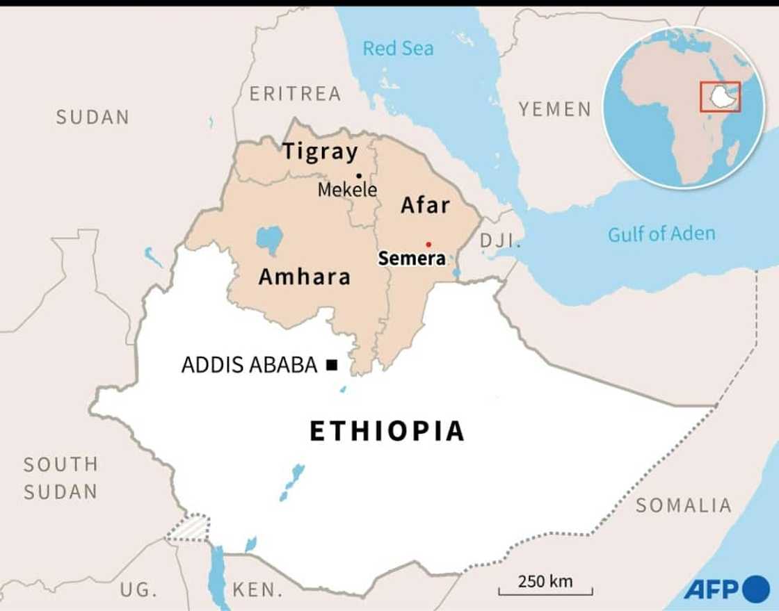 Map showing the Tigray, Afar and Amhara regions of Ethiopia Map showing the Tigray, Afar and Amhara regions of Ethiopia