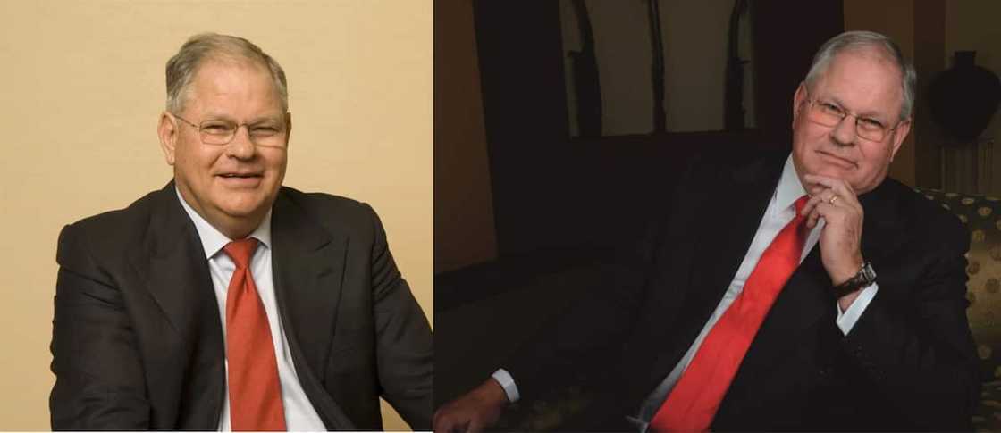 South African millionaire Lauritz Dippenaar in a black and white suit with a red tie. South African millionaire Lauritz Dippenaar in a black and white suit with a red tie.