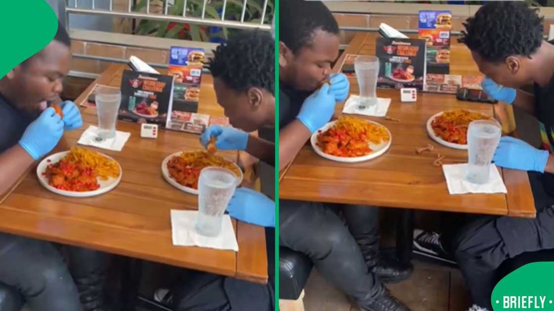The visual on the right captured the Venda man eating hot wings The visual on the right captured the Venda man eating hot wings