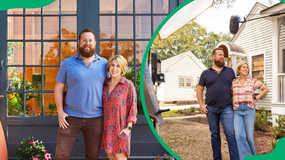 Ben and Erin outside one of their completed project and on the set of Home Town Ben and Erin outside one of their completed project and on the set of Home Town