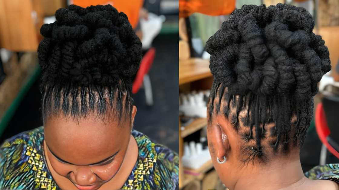 Stylish up-do black dreadlocks