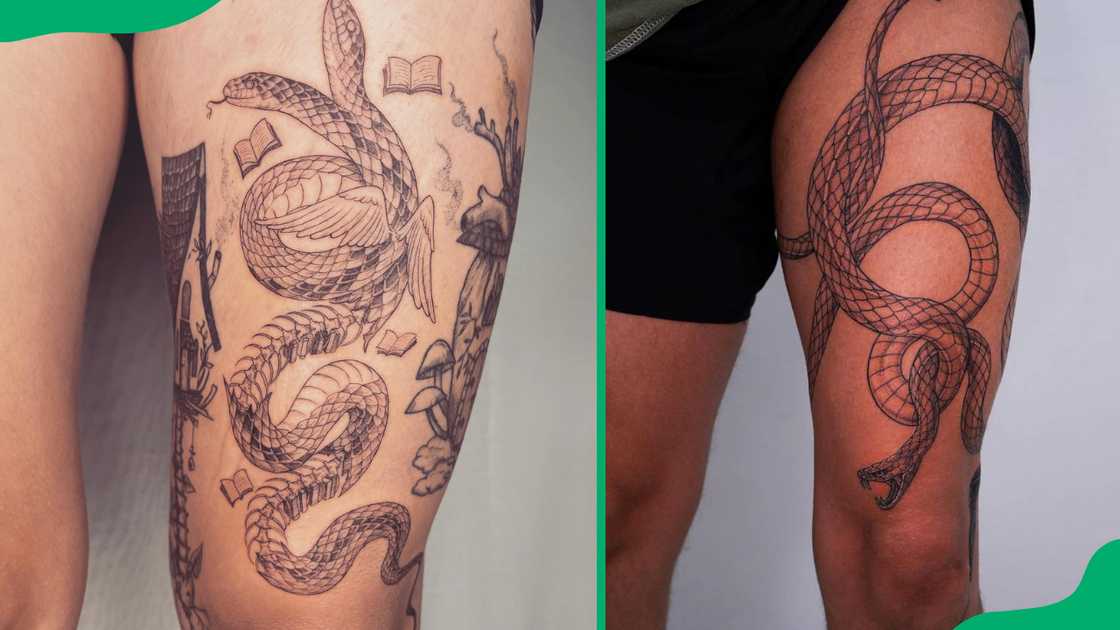 Snake thigh tattoos