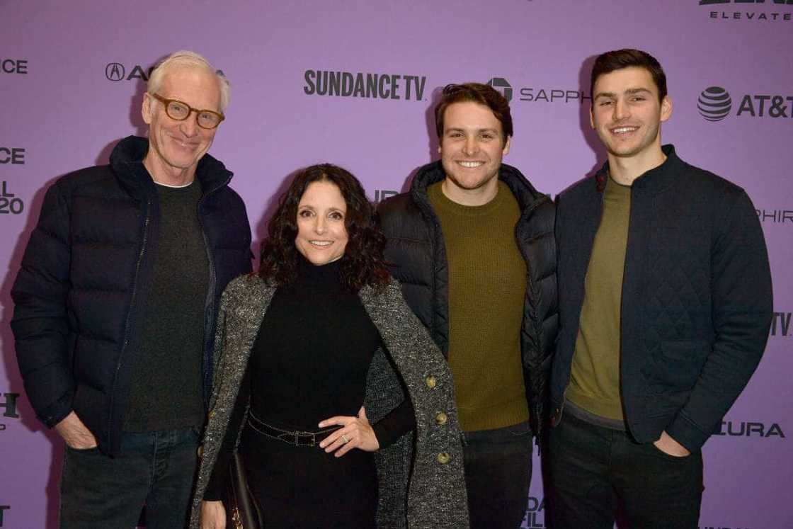 Brad Hall, Julia Louis-Dreyfus, Henry Hall, and Charlie Hall (left to right) at the 2020 Sundance Film Festival - Downhill Premiere at Eccles Center Theatre on 26January 2020. Brad Hall, Julia Louis-Dreyfus, Henry Hall, and Charlie Hall (left to right) at the 2020 Sundance Film Festival - Downhill Premiere at Eccles Center Theatre on 26January 2020.
