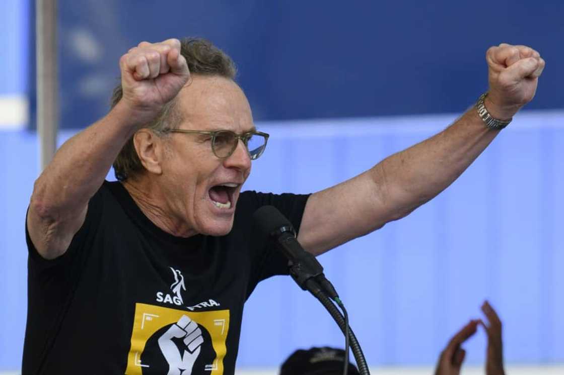 Actor Bryan Cranston speaks at a strike rally in New York's Times Square Actor Bryan Cranston speaks at a strike rally in New York's Times Square