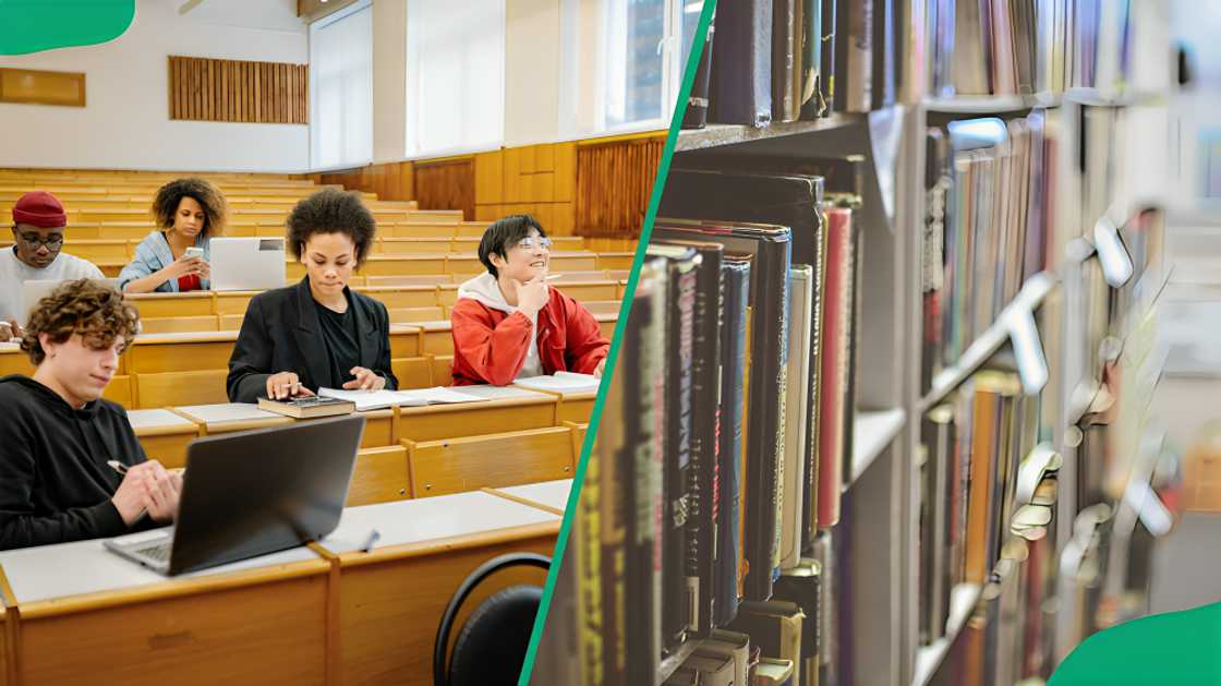Students in the lecture hall. A photo of a library Students in the lecture hall. A photo of a library