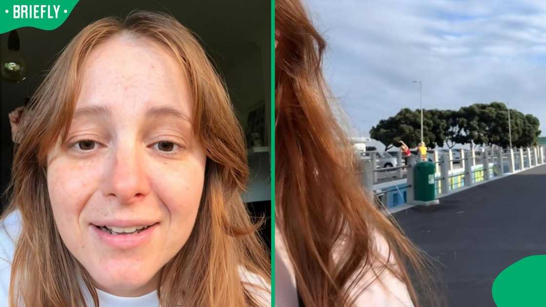 A woman spotted a security guard help create content.