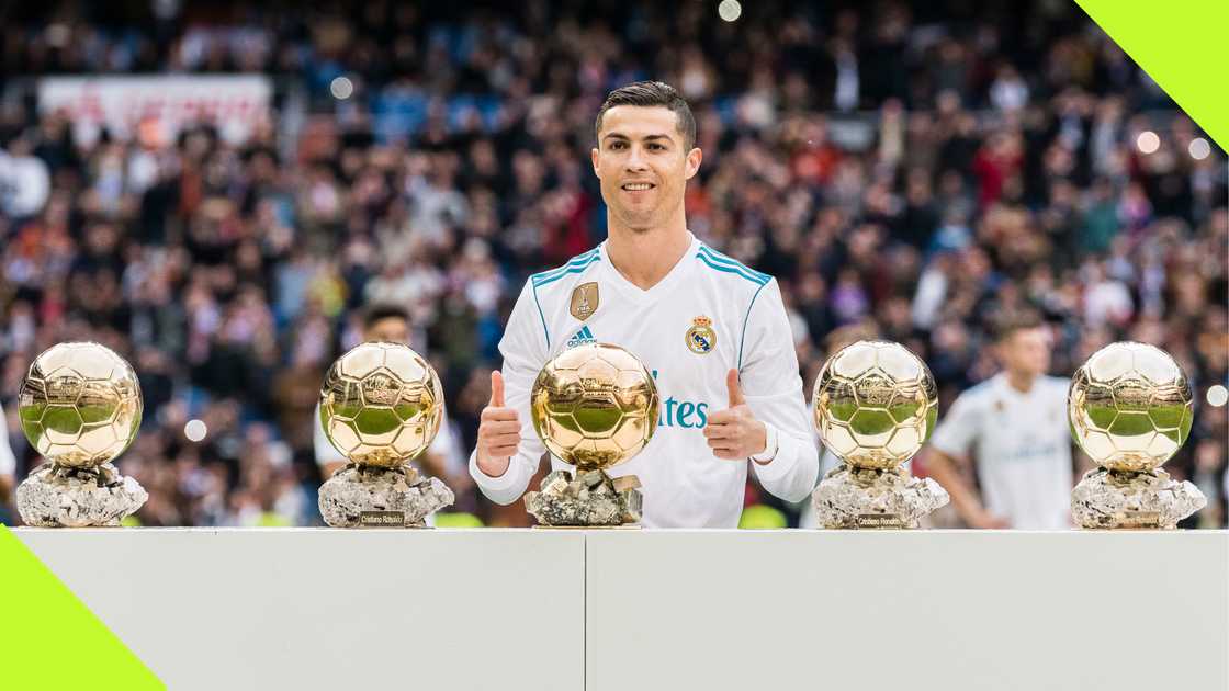 Cristiano Ronaldo showed off his five Ballon d'Ors during his time at Real Madrid.