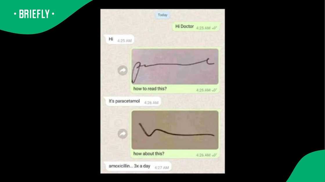 A picture showed a comical conversation between a patient and a doctor.