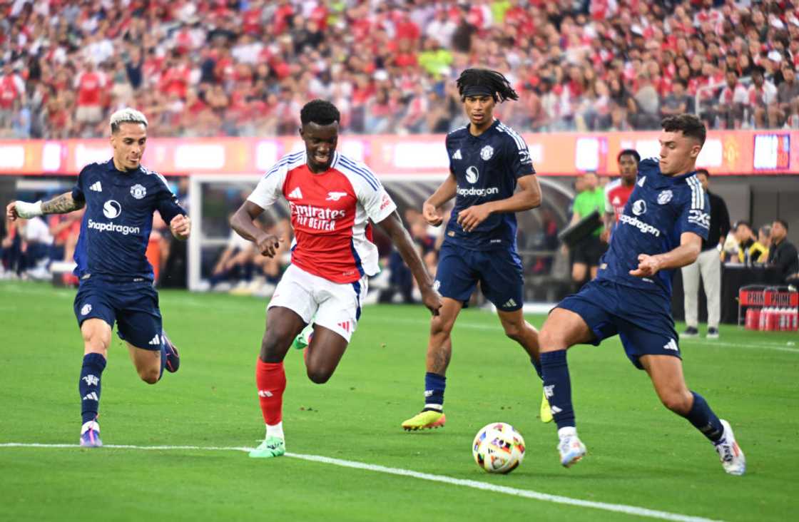 Eddie Nketiah in action against Manchester United Eddie Nketiah in action against Manchester United