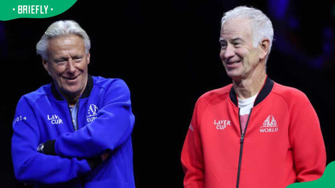 Bjorn Borg (L) and John McEnroe during the 2024 Laver Cup tennis tournament Bjorn Borg (L) and John McEnroe during the 2024 Laver Cup tennis tournament