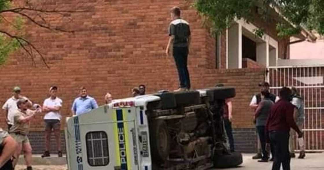 The farmer in charge of a violent protest which stormed the court in Senekal has been charged with terrorism. Photo credit: Facebook/Mona Steven The farmer in charge of a violent protest which stormed the court in Senekal has been charged with terrorism. Photo credit: Facebook/Mona Steven