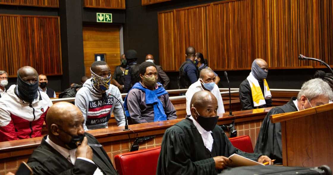 Muzikawukhulelwa STembu Sibiya, Bongani Sandiso Ntanzi, Mthobisi Prince Mncube, Mthokoziseni Ziphozonke Maphisa, and Sifisokuhle Sifiso Nkani Ntuli appear at the Palm Ridge Magistrate's Court Muzikawukhulelwa STembu Sibiya, Bongani Sandiso Ntanzi, Mthobisi Prince Mncube, Mthokoziseni Ziphozonke Maphisa, and Sifisokuhle Sifiso Nkani Ntuli appear at the Palm Ridge Magistrate's Court