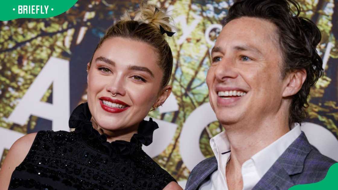 Florence Pugh and Zach Braff during the 2023 premiere of A Good Person in London, England