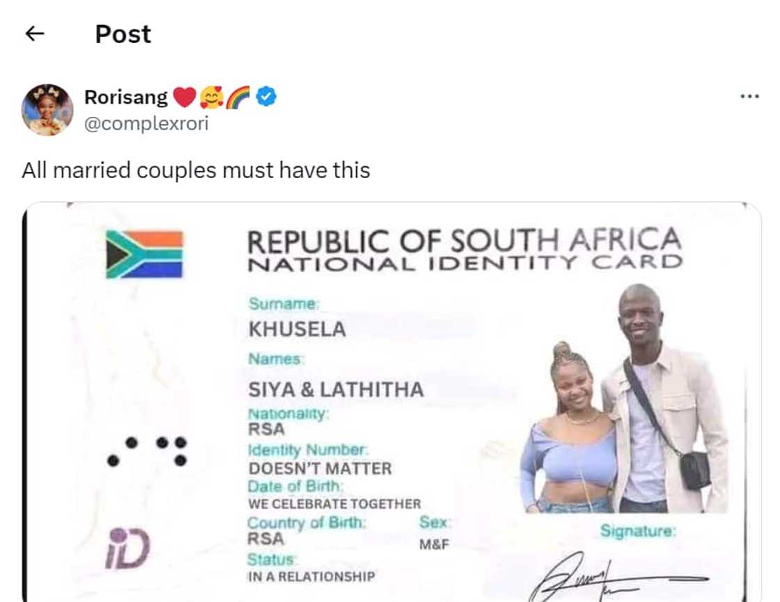 Couple wows Mzansi with merged ID Couple wows Mzansi with merged ID
