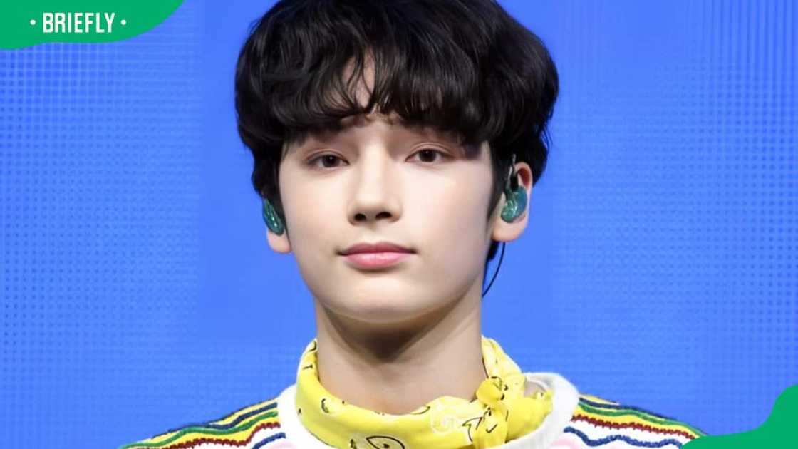 Huening Kai of TXT at a press conference Huening Kai of TXT at a press conference