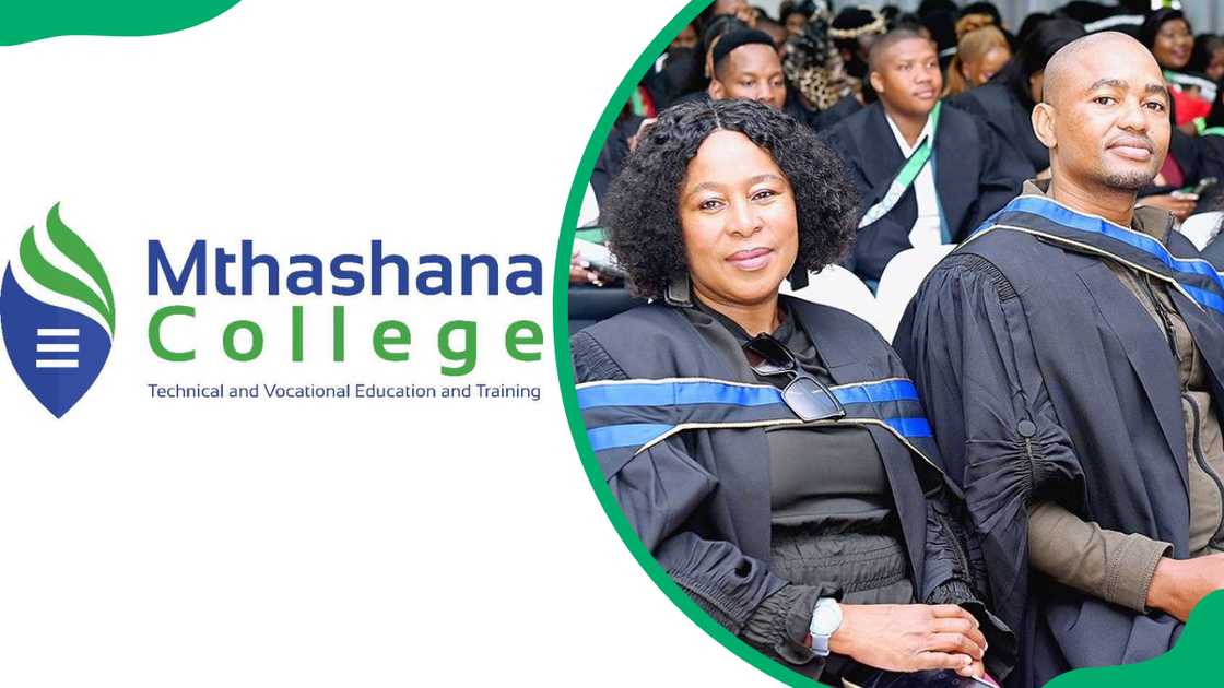 Mthashana TVET College logo (L). Mthashana TVET College graduates (R). Mthashana TVET College logo (L). Mthashana TVET College graduates (R).