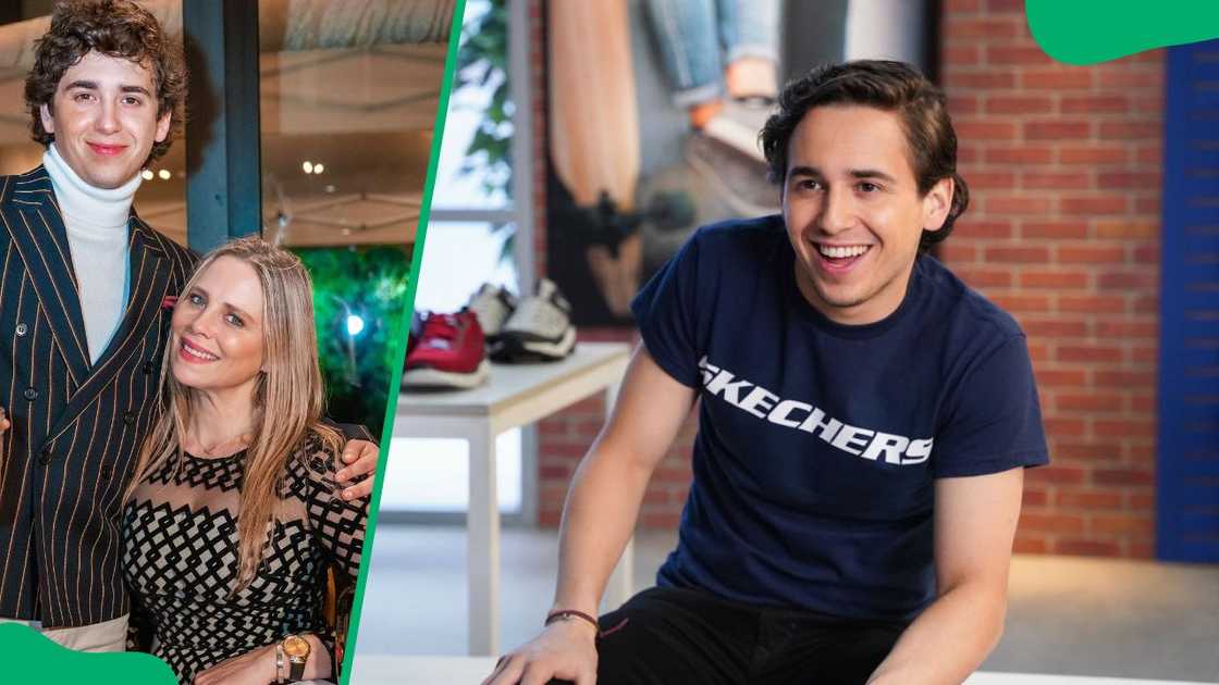 Marcello and his mother posing for the camera (L). Hernandez at the 2022 Skechers Commercial (R)