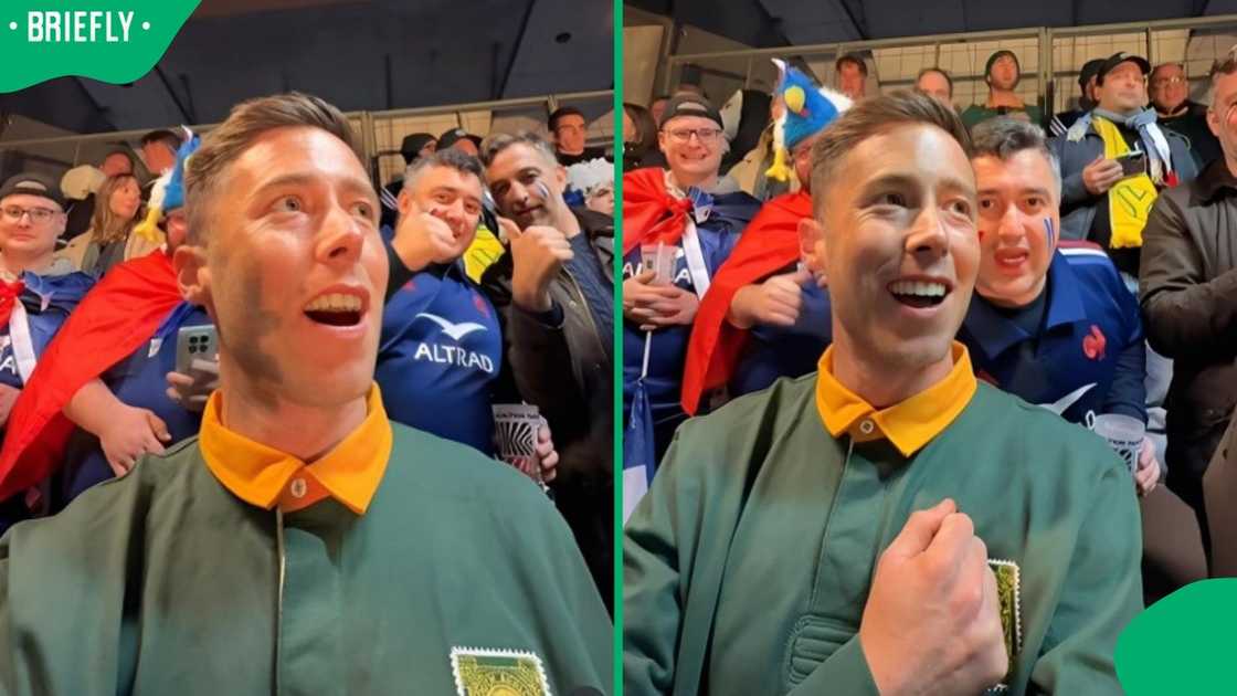 A Springbok fan at a match in France.