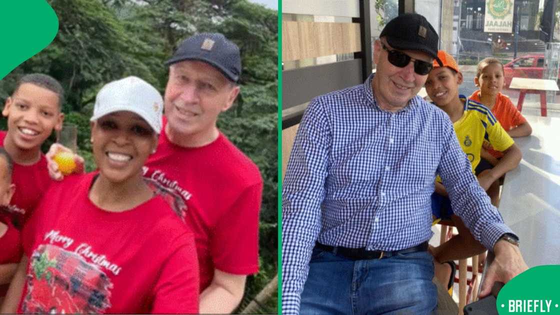 The visual on the right showed the same family group seated indoors as they shared a casual outing with warm expressions