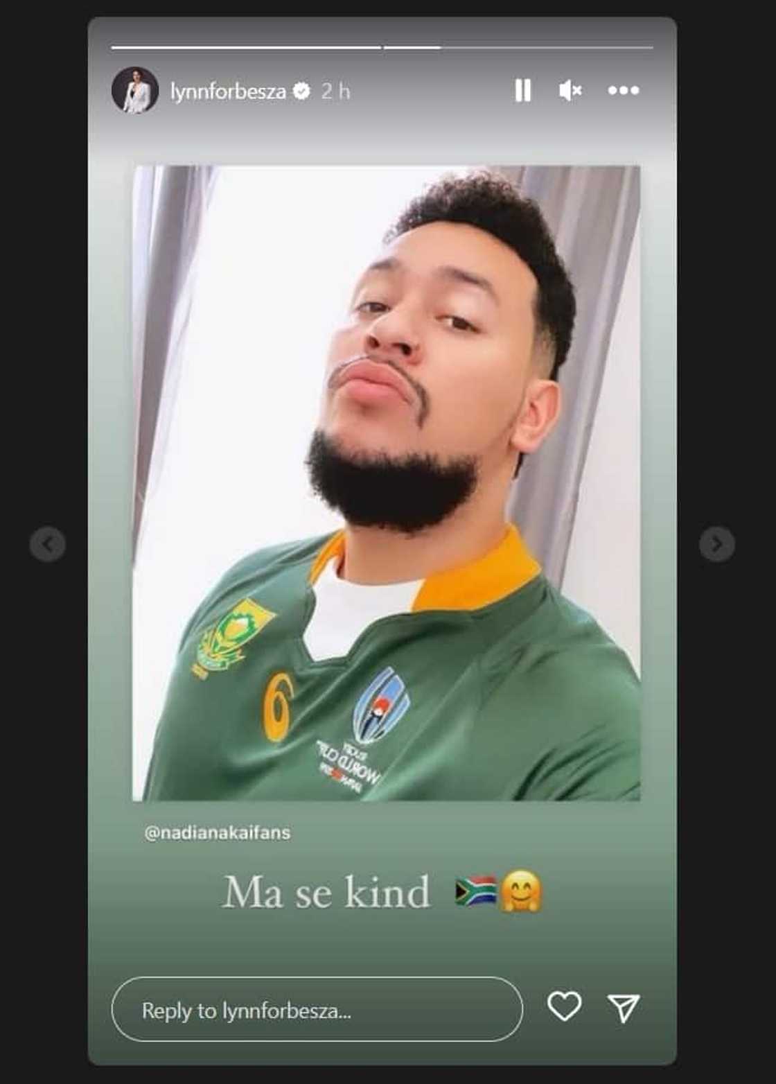 Assassinated rapper Kiernan Jarryd Forbes wearing national Springbok jersey before his death.